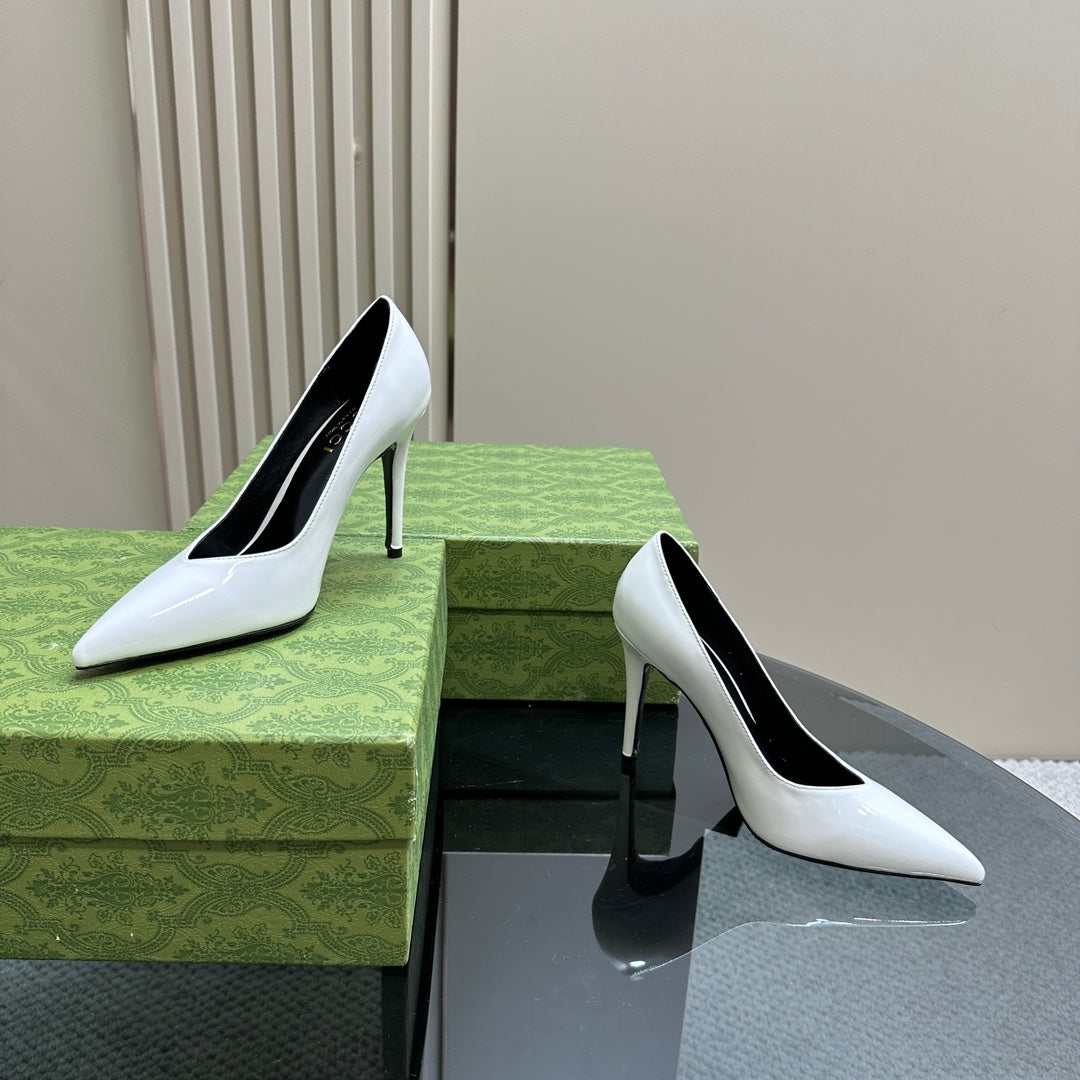 GUCCI 105 HIGH HEEL PUMP WHITE LAMBSKIN