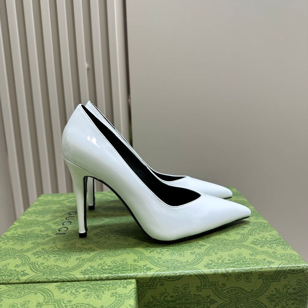 GUCCI 105 HIGH HEEL PUMP WHITE LAMBSKIN