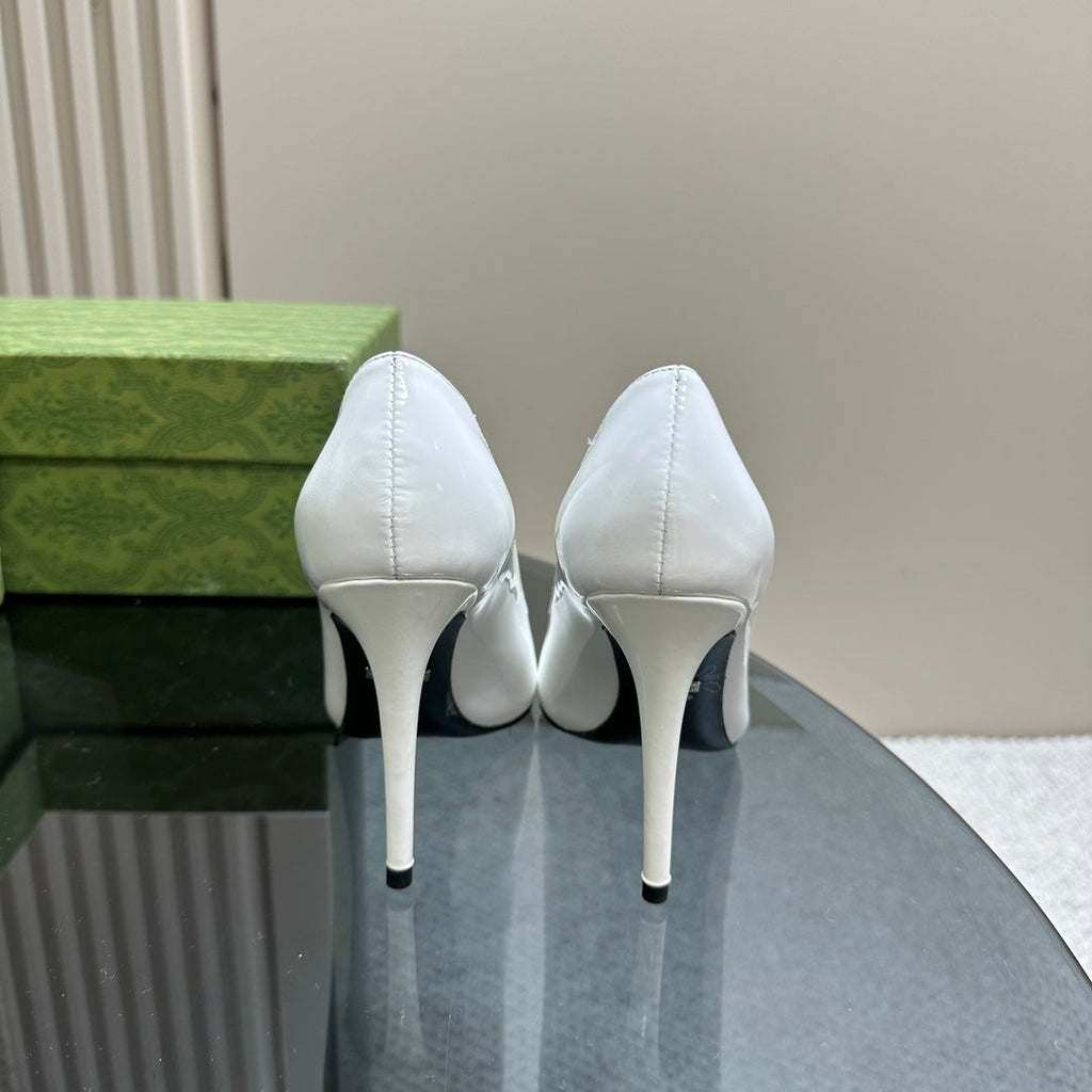 GUCCI 105 HIGH HEEL PUMP WHITE LAMBSKIN