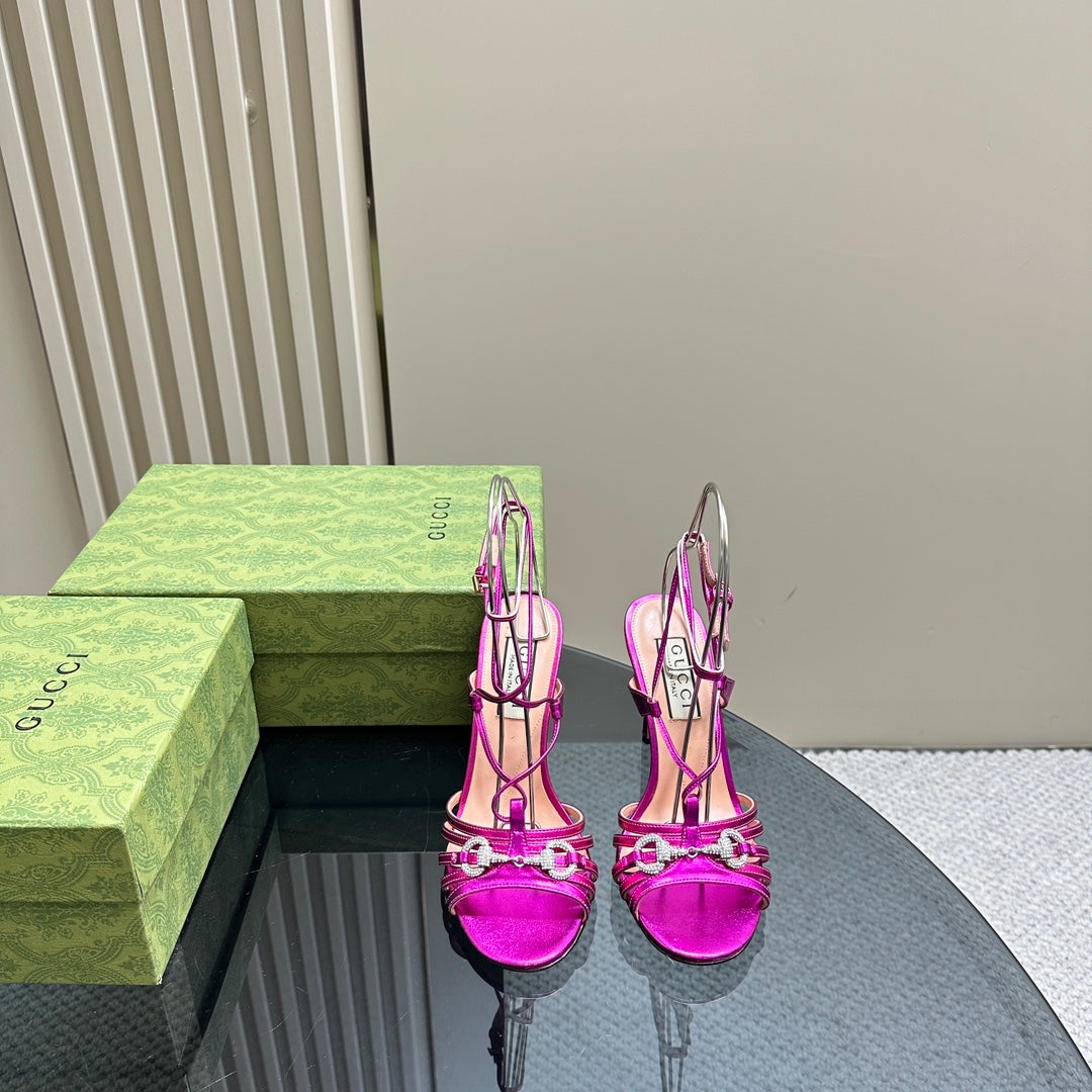 GUCCI CRYSTAL HORSEBIT SANDAL METALLIC PURPLE LAMBSKIN