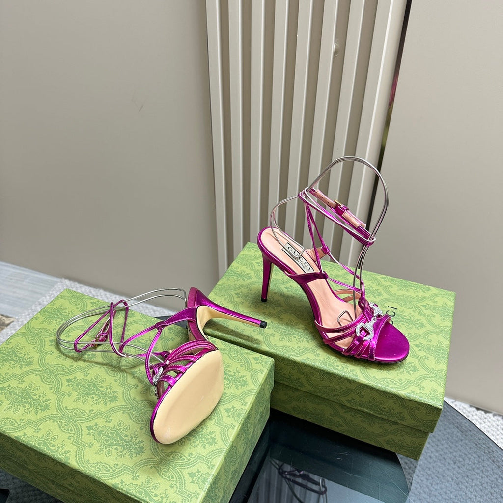 GUCCI CRYSTAL HORSEBIT SANDAL METALLIC PURPLE LAMBSKIN