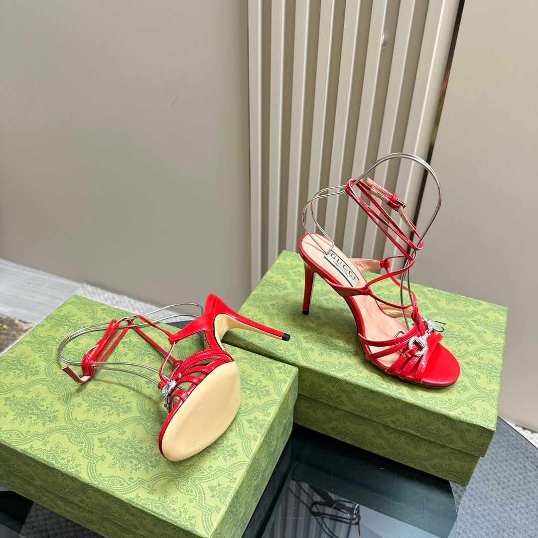 GUCCI CRYSTAL HORSEBIT SANDAL CRIMSON LAMBSKIN