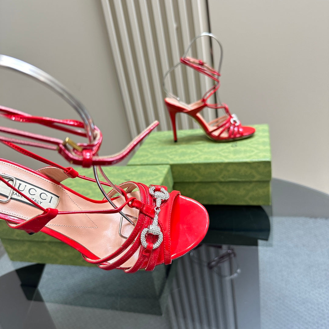 GUCCI CRYSTAL HORSEBIT SANDAL CRIMSON LAMBSKIN