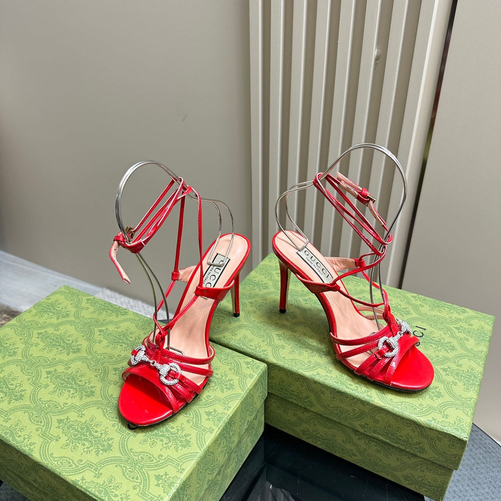 GUCCI CRYSTAL HORSEBIT SANDAL CRIMSON LAMBSKIN