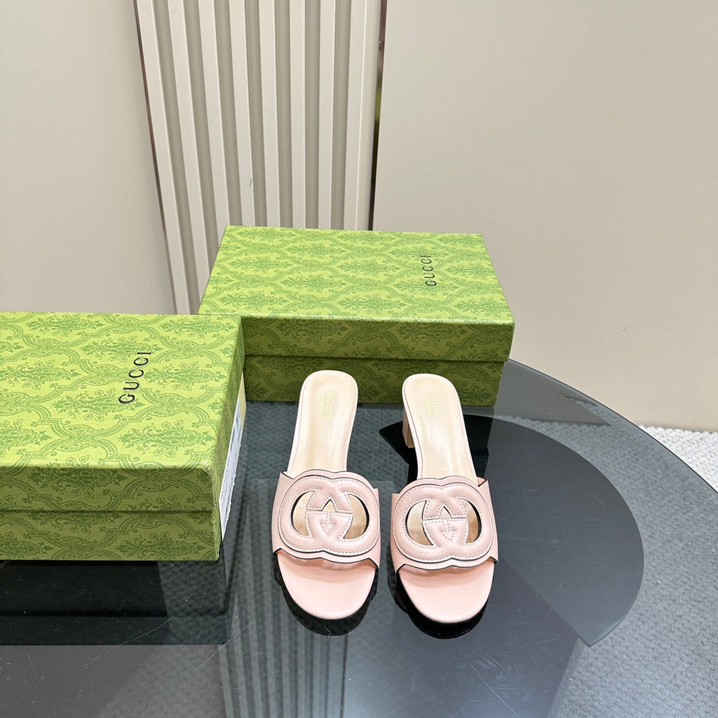 GUCCI MID-HEEL 5 CM MULE IN LIGHT PINK CALFSKIN