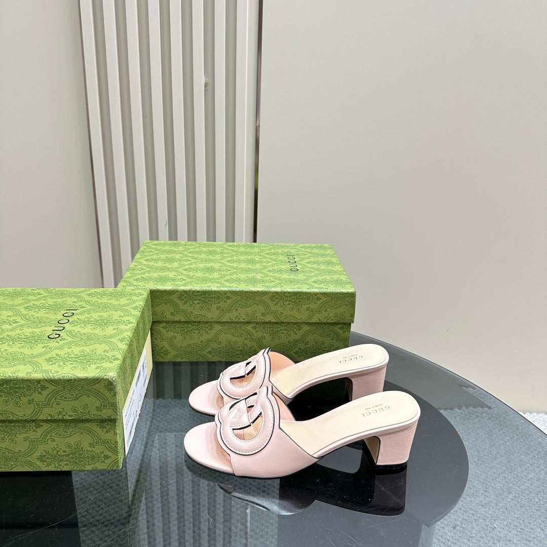 GUCCI MID-HEEL 5 CM MULE IN LIGHT PINK CALFSKIN