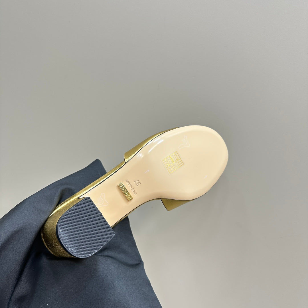 GUCCI MID-HEEL 5 CM MULE IN GOLDEN CALFSKIN