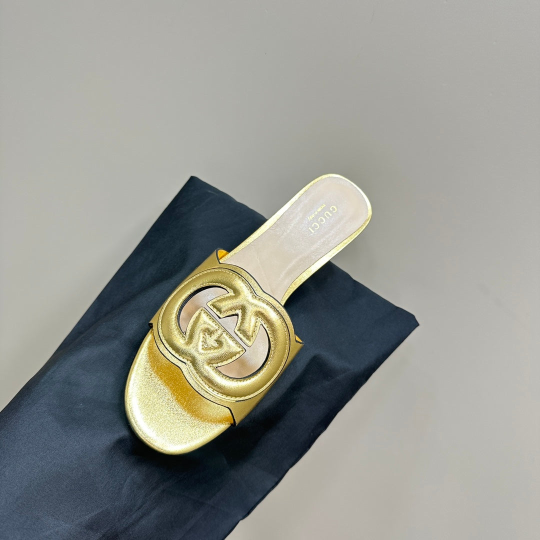 GUCCI MID-HEEL 5 CM MULE IN GOLDEN CALFSKIN