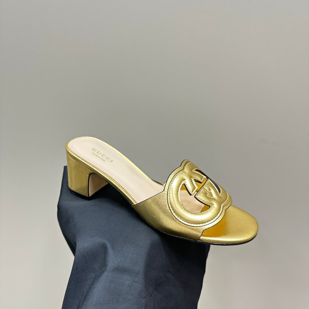 GUCCI MID-HEEL 5 CM MULE IN GOLDEN CALFSKIN