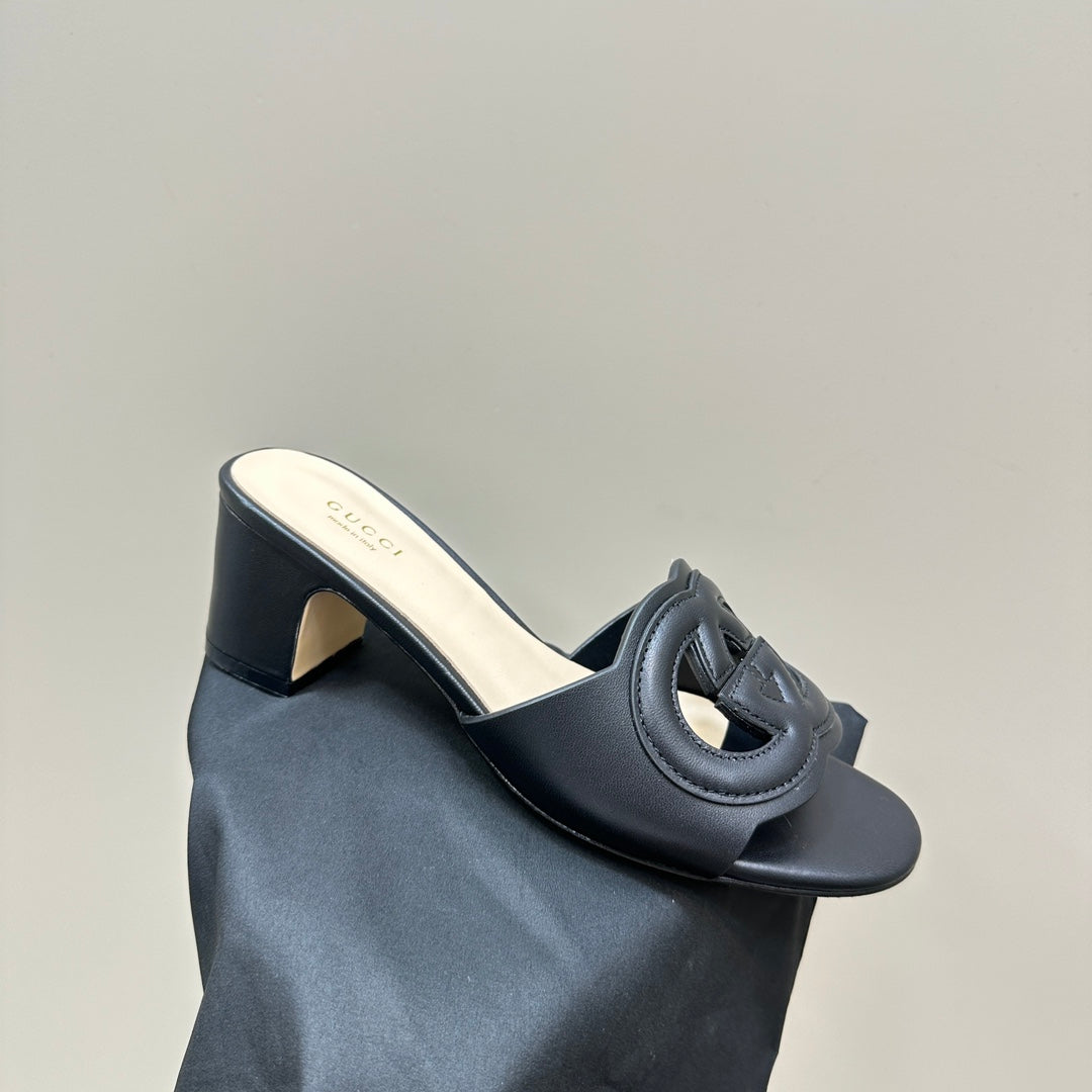 GUCCI MID-HEEL 5 CM MULE IN BLACK CALFSKIN
