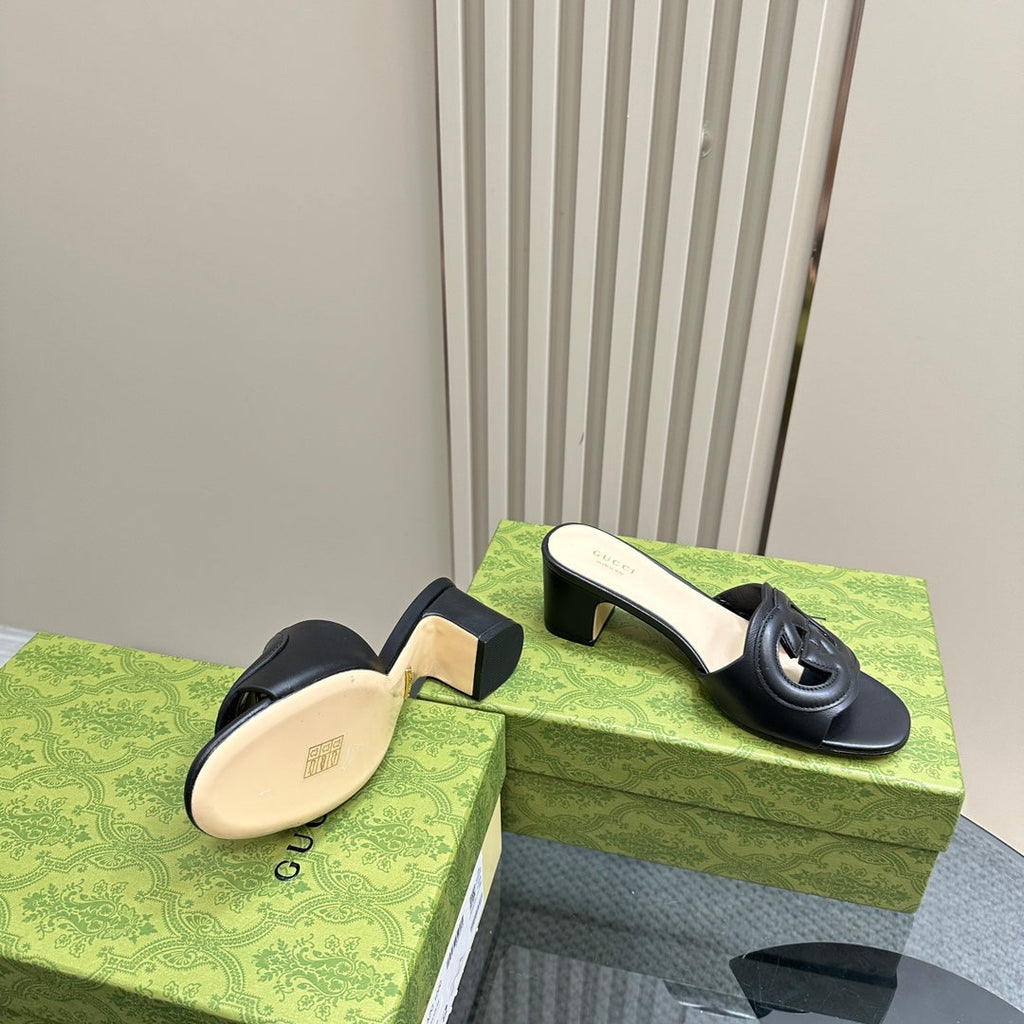 GUCCI MID-HEEL 5 CM MULE IN BLACK CALFSKIN