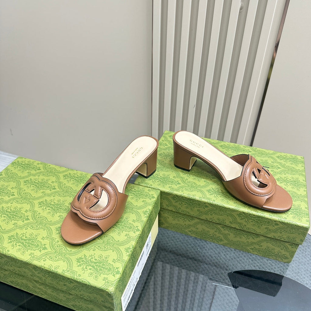 GUCCI MID-HEEL 5 CM MULE IN BRONZE BROWN CALFSKIN