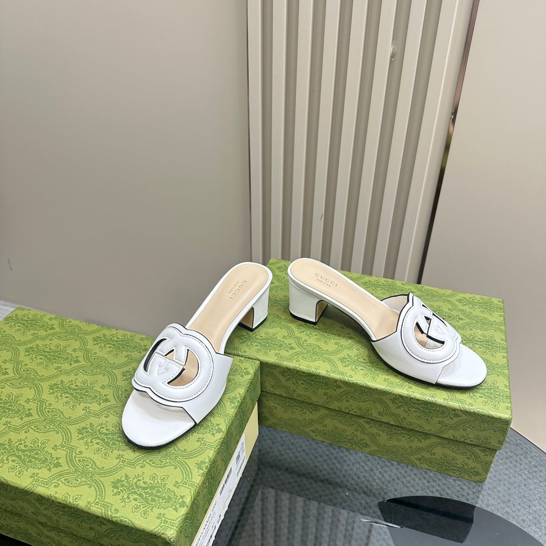 GUCCI MID-HEEL 5 CM MULE IN WHITE CALFSKIN