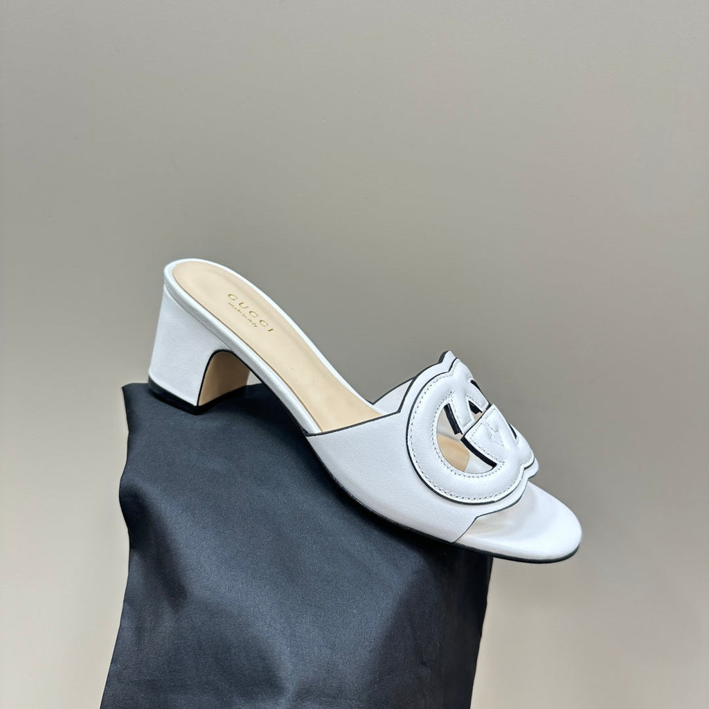 GUCCI MID-HEEL 5 CM MULE IN WHITE CALFSKIN