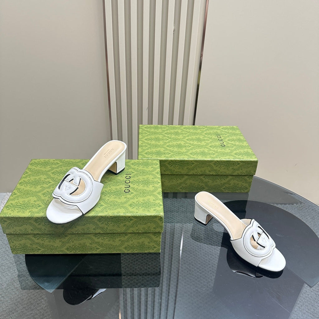 GUCCI MID-HEEL 5 CM MULE IN WHITE CALFSKIN