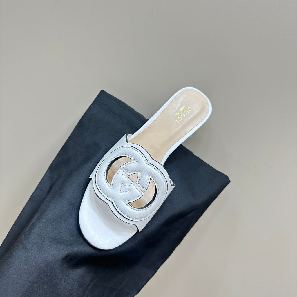 GUCCI MID-HEEL 5 CM MULE IN WHITE CALFSKIN