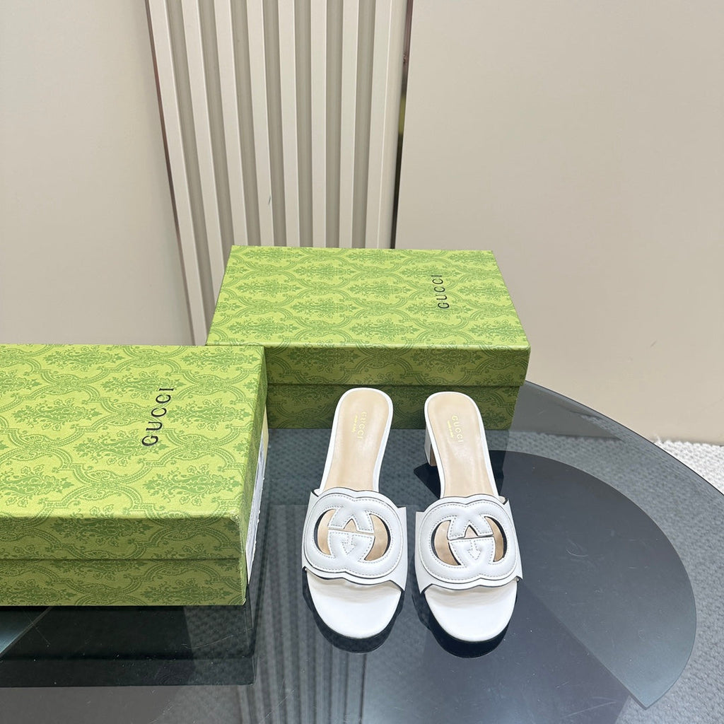 GUCCI MID-HEEL 5 CM MULE IN WHITE CALFSKIN