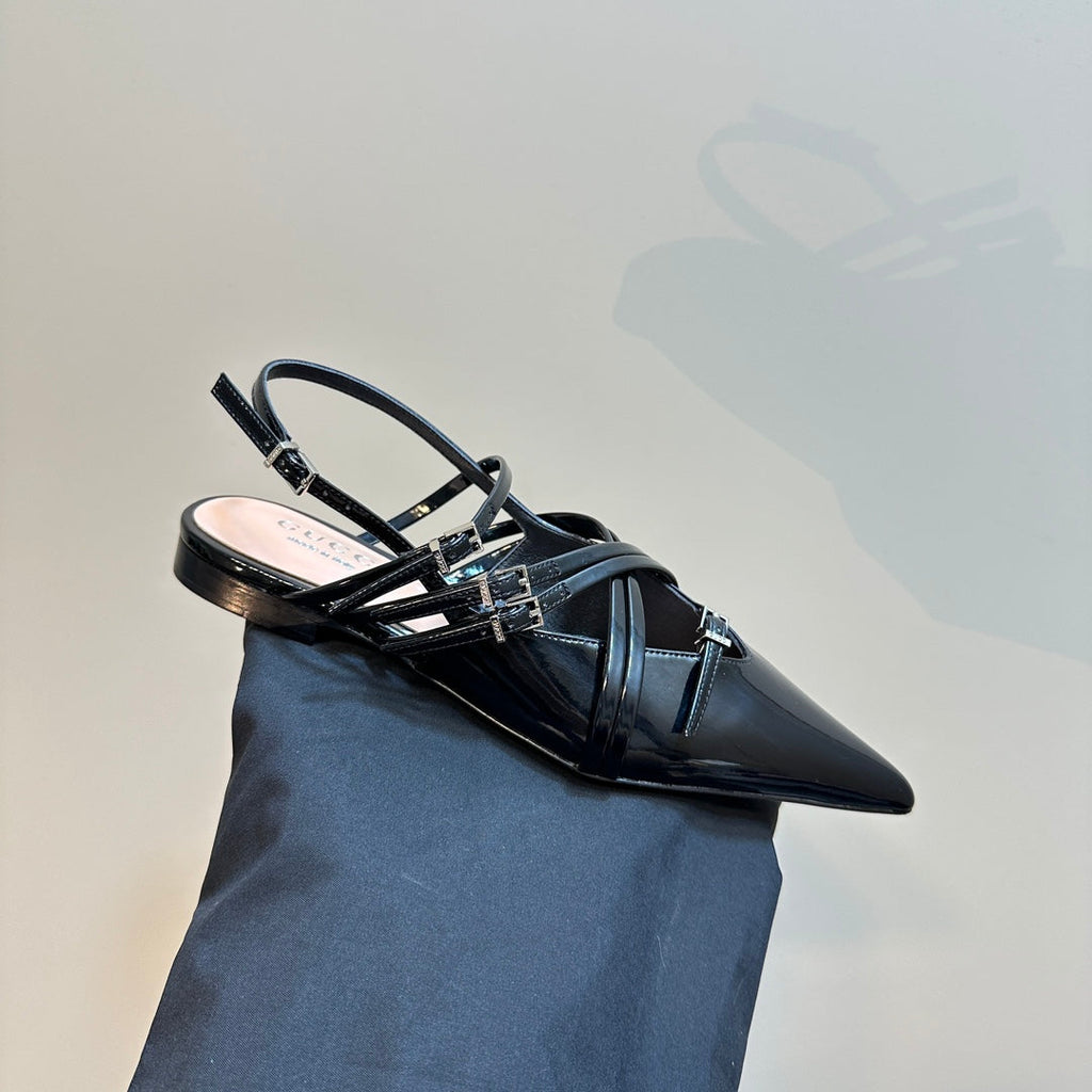GUCCI SLINGBACK CROSS STRAP IN BLACK CALFSKIN