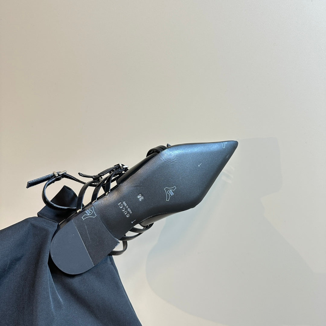 GUCCI SLINGBACK CROSS STRAP IN BLACK CALFSKIN