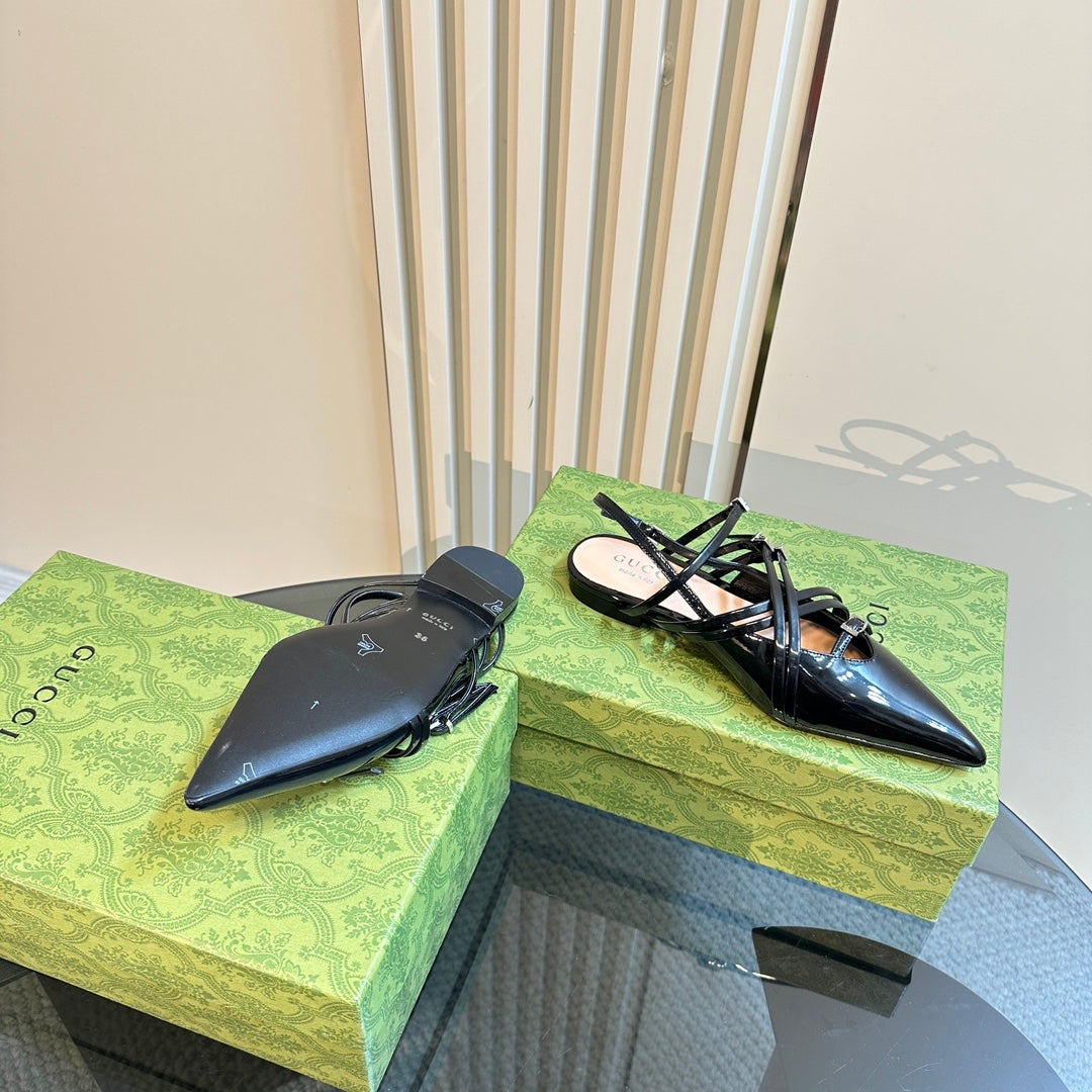 GUCCI SLINGBACK CROSS STRAP IN BLACK CALFSKIN
