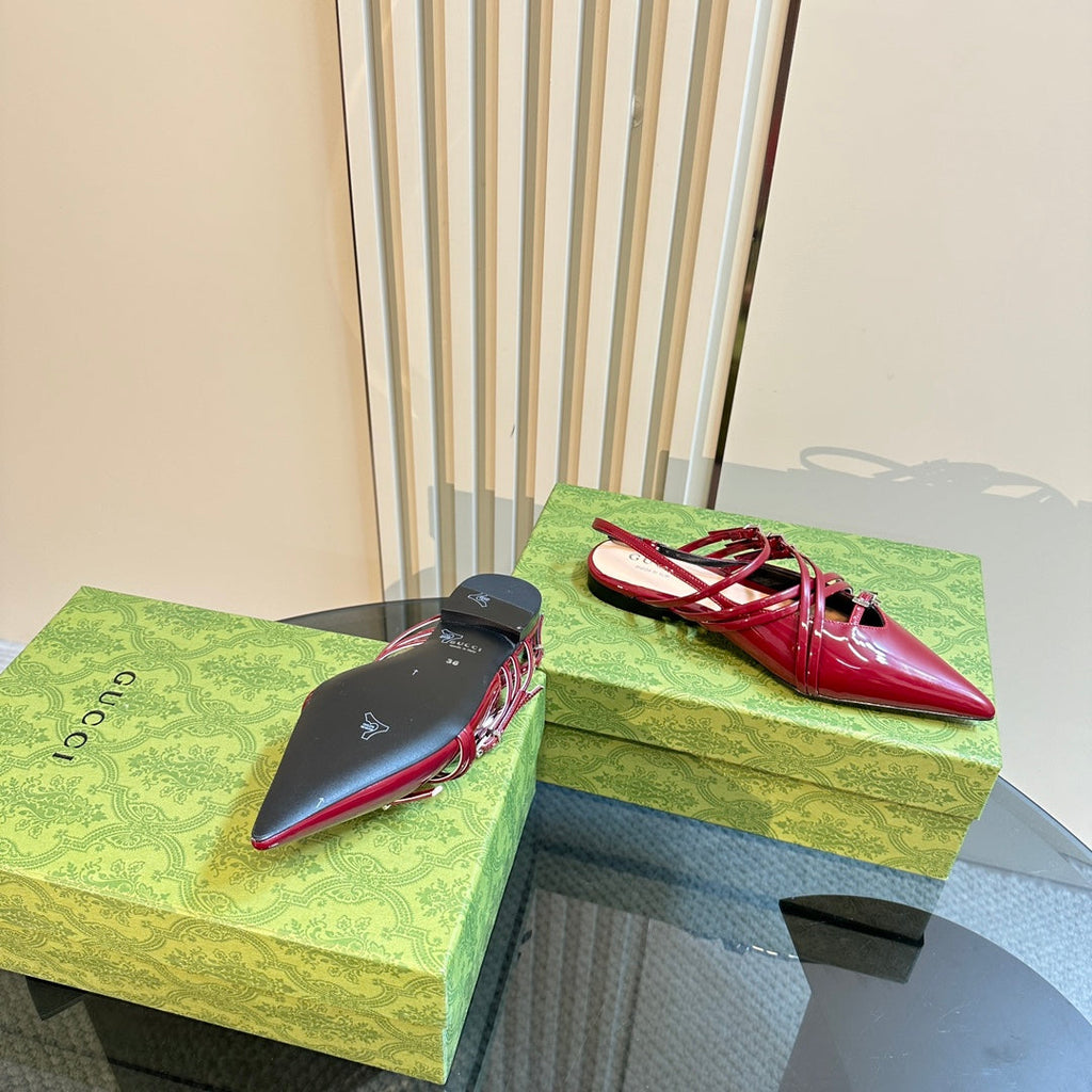 GUCCI SLINGBACK CROSS STRAP IN CRIMSON RED CALFSKIN