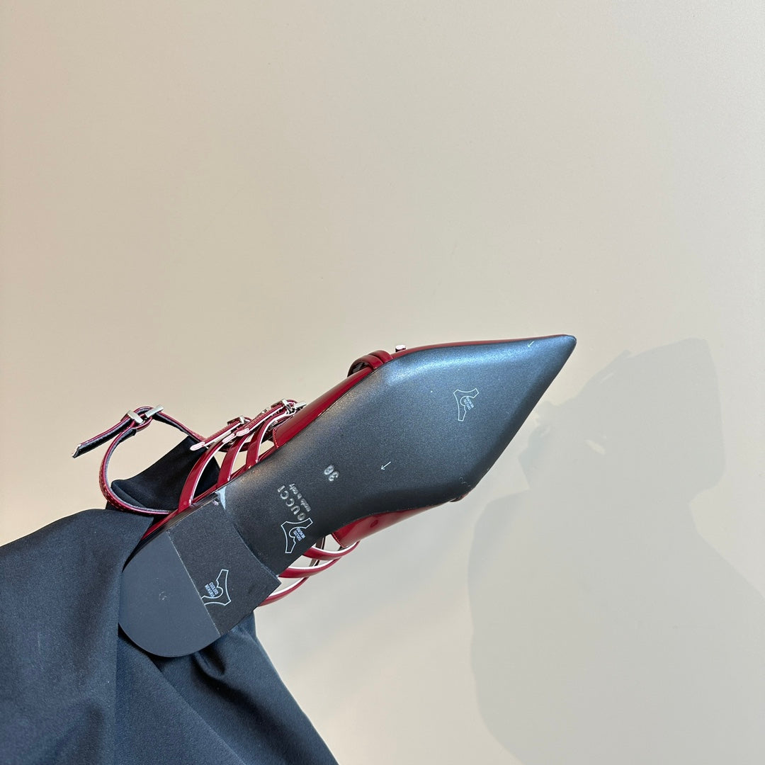 GUCCI SLINGBACK CROSS STRAP IN CRIMSON RED CALFSKIN