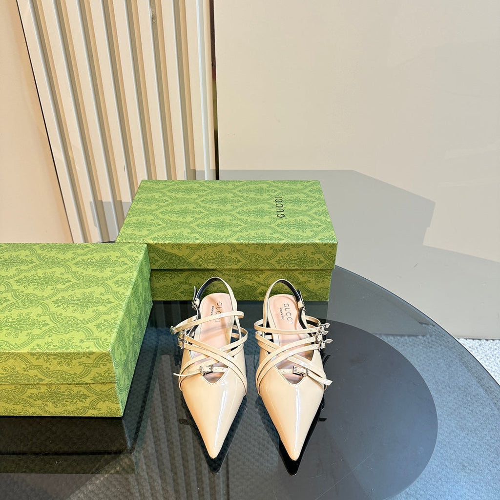 GUCCI SLINGBACK CROSS STRAP IN TAN BEIGE CALFSKIN