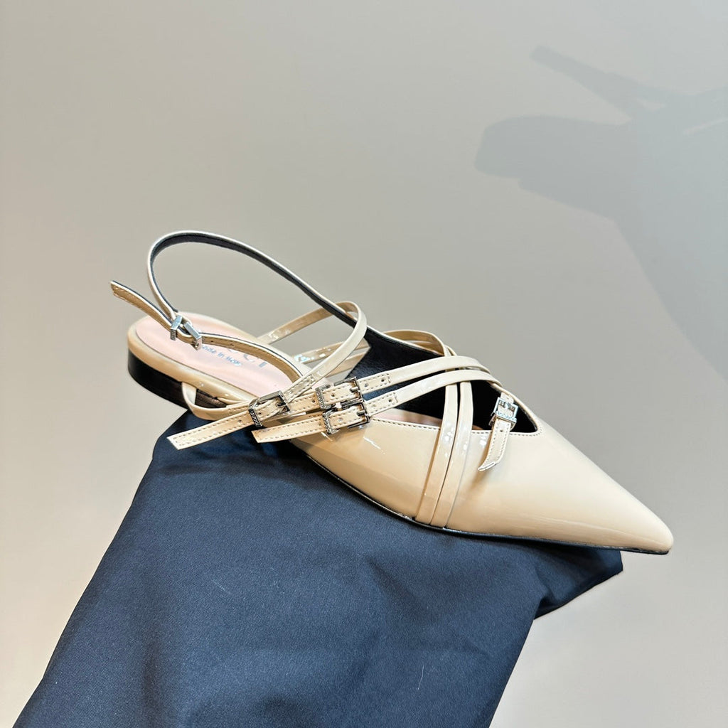 GUCCI SLINGBACK CROSS STRAP IN TAN BEIGE CALFSKIN