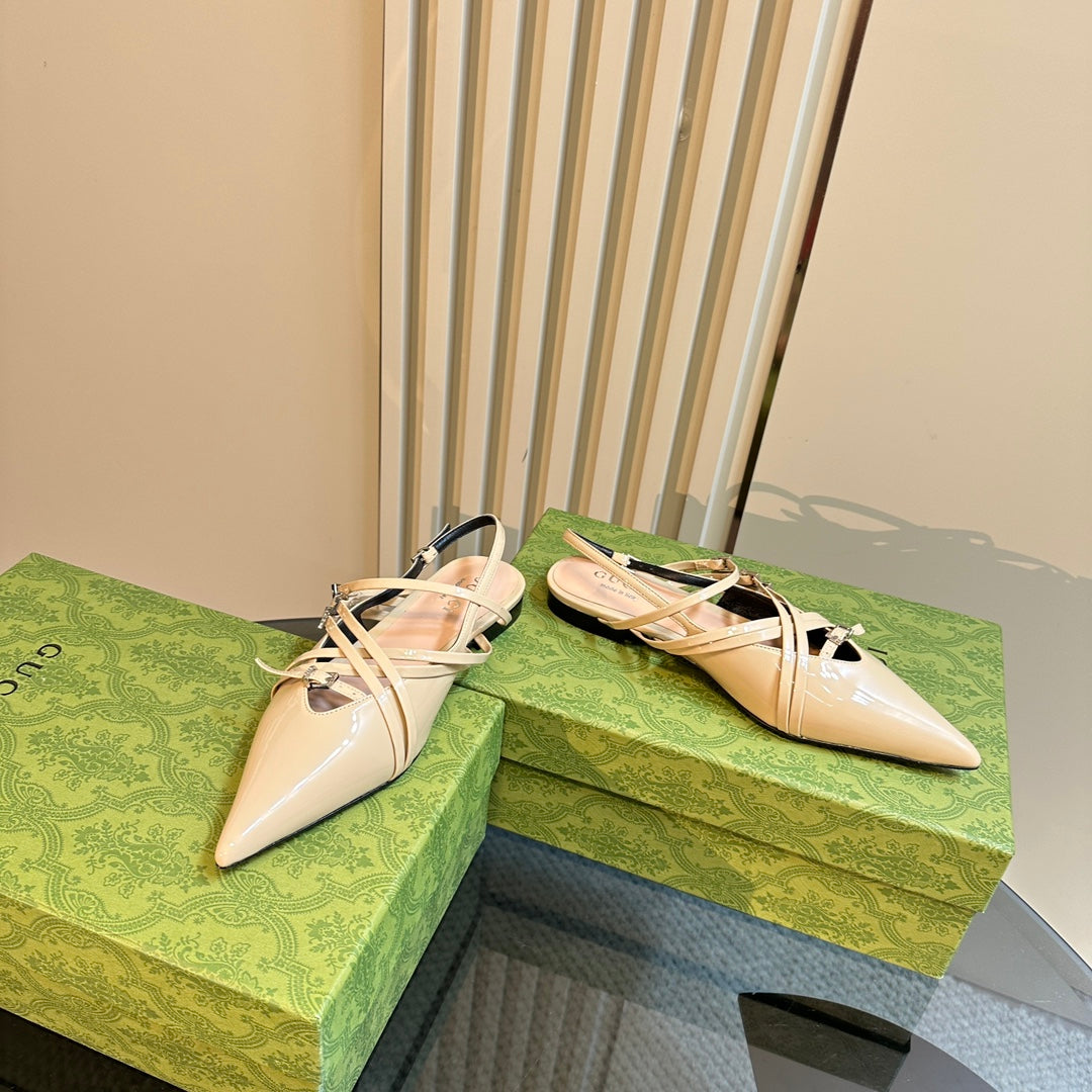 GUCCI SLINGBACK CROSS STRAP IN TAN BEIGE CALFSKIN