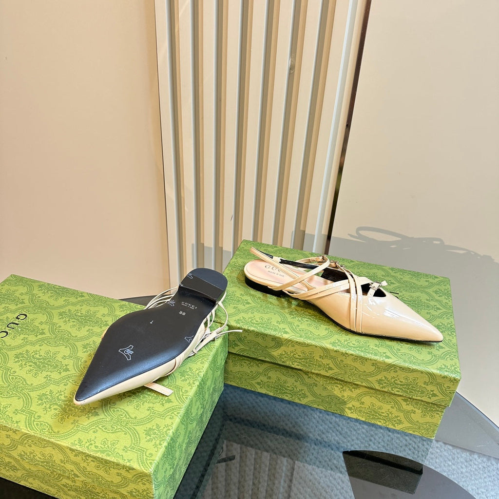 GUCCI SLINGBACK CROSS STRAP IN TAN BEIGE CALFSKIN