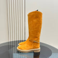 GUCCI SLIM HORSEBIT KNEE BOOTS WITH WEB IN HONEY ORANGE SUEDE