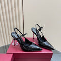 GUCCI POINTED-TOE HIGH BAMBOO-EFFECT HEEL SLINGBACK IN BLACK PATENT CALFSKIN