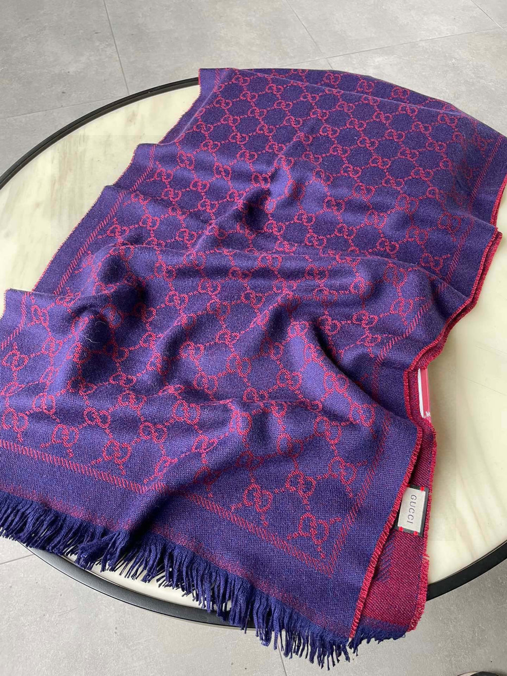 GUCCI SCARF 180 CM IN VIOLET PURPLE PATTERN MONOGRAM WOOL 407526