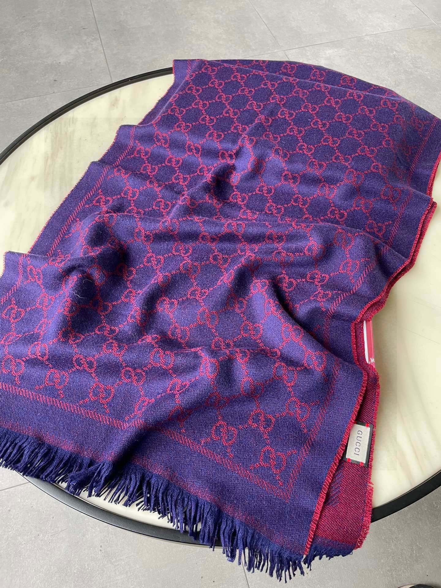 GUCCI SCARF 180 CM IN VIOLET PURPLE PATTERN MONOGRAM WOOL 407526
