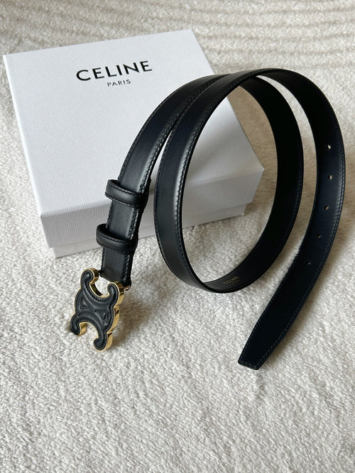 CELINE TRIOMPHE BELT 24MM IN BLACK CALFSKIN WITH LEATHER BUCKLE GOLD HARDWARE