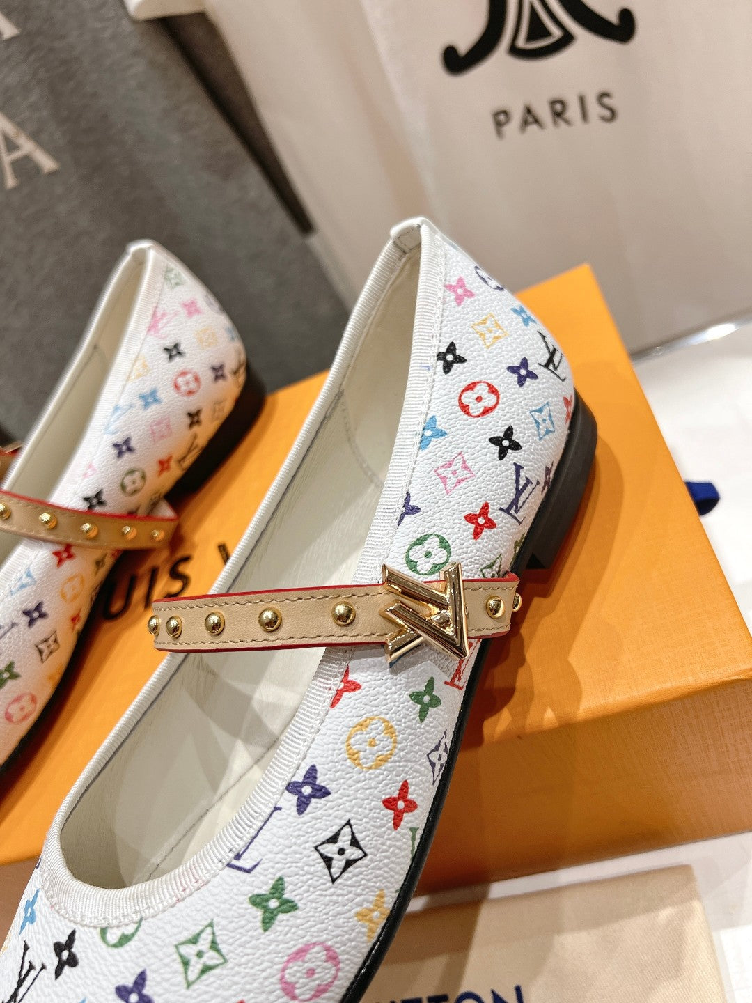 LOUIS VUITTON MARY JANE FLAT IN WHITE MONOGRAM CALFSKIN
