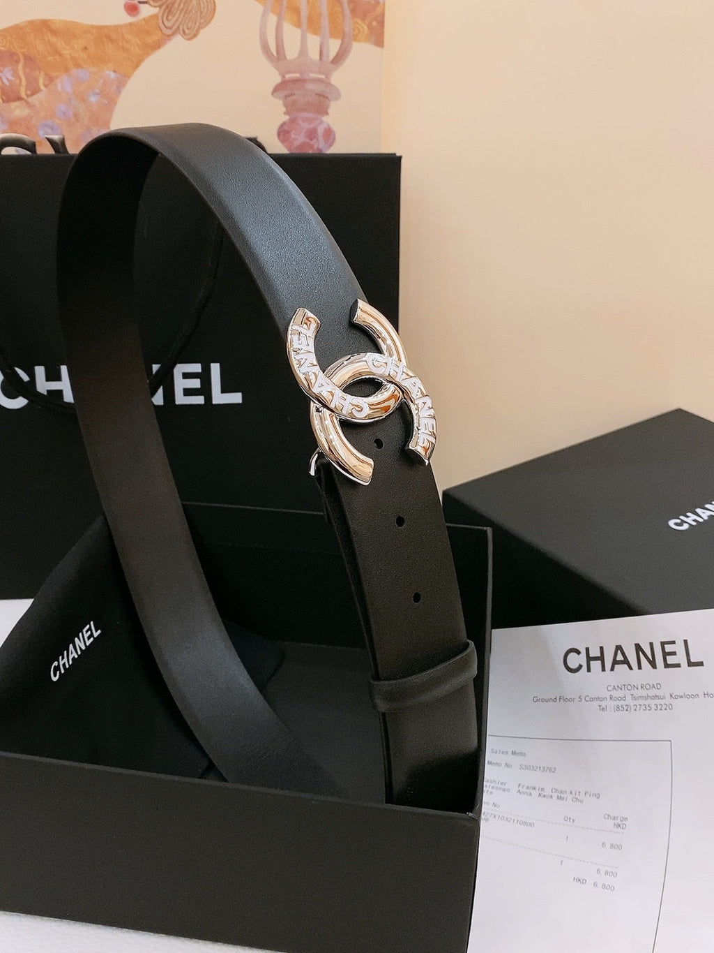 CHANEL DOUBLE C BELT 40MM IN BLACK CALFSKIN SILVER BUCKLE EMBOSSED WHITE LOGO