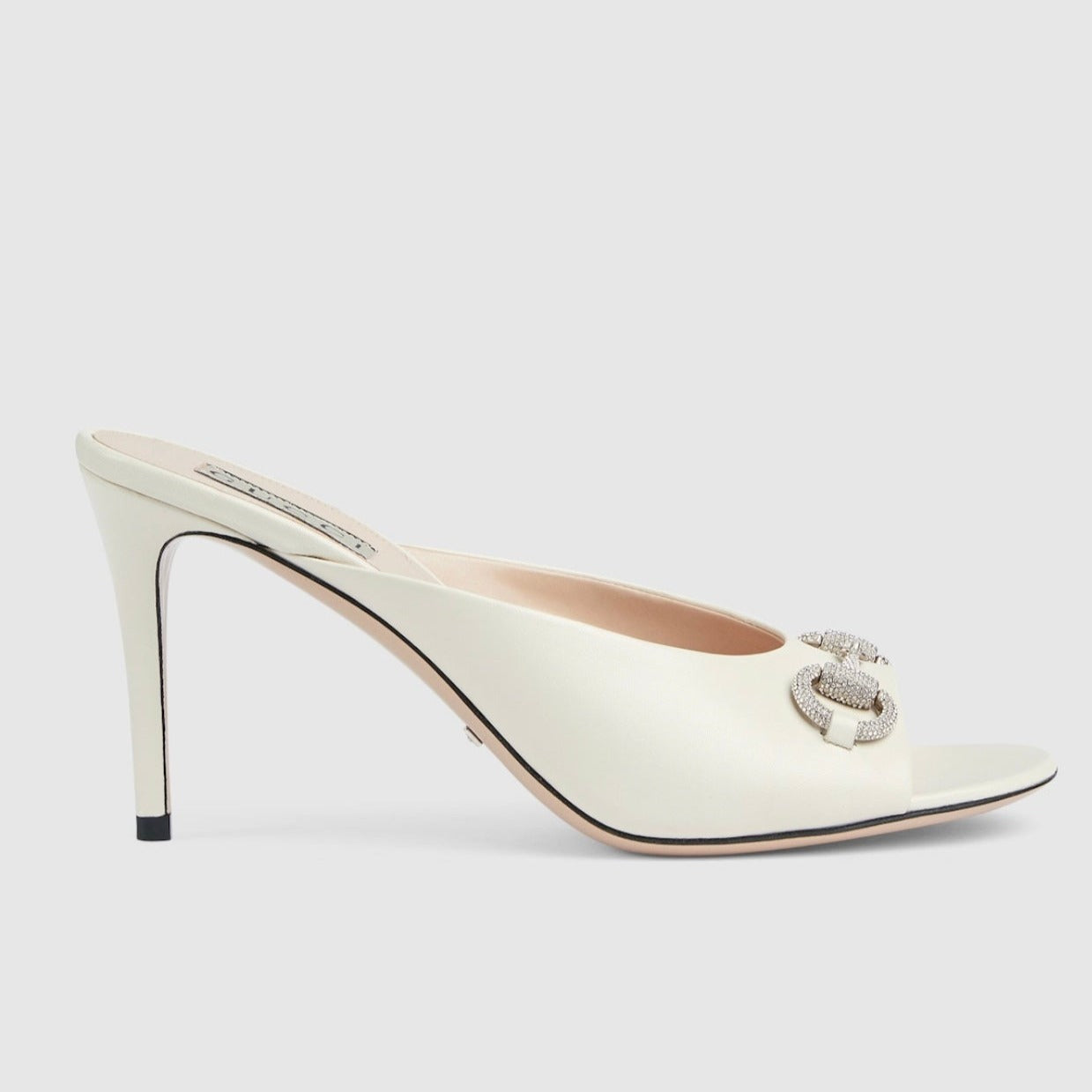 GUCCI Women's Horsebit mid-heel slide sandal in White