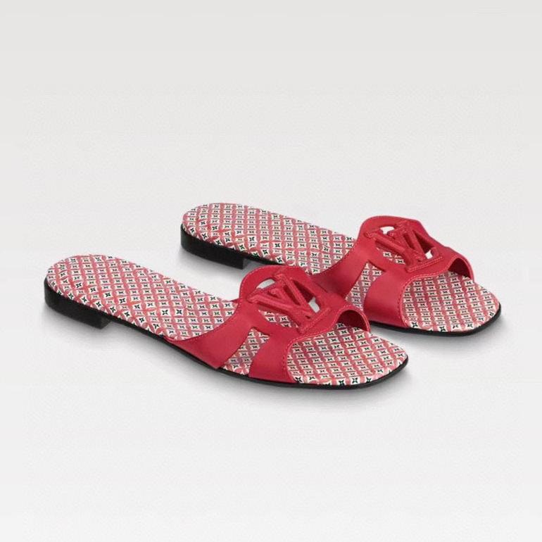 LOUIS VUITTON LV WOMEN ISOLA FLAT MULE IN CHERRY RED SHEEPSKIN