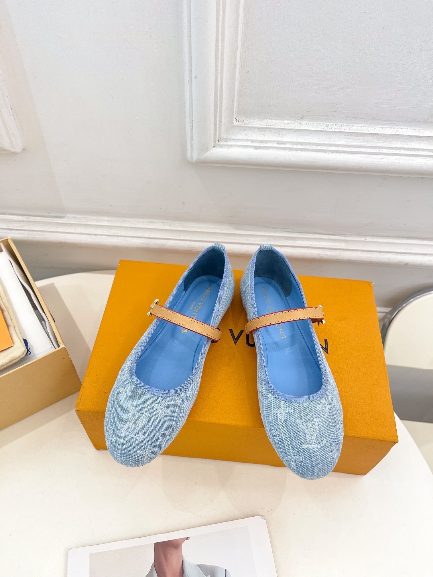 LOUIS VUITTON LV WOMEN ROMY FLAT BALLERINA IN LIGHT BLUE MONOGRAM DENIM
