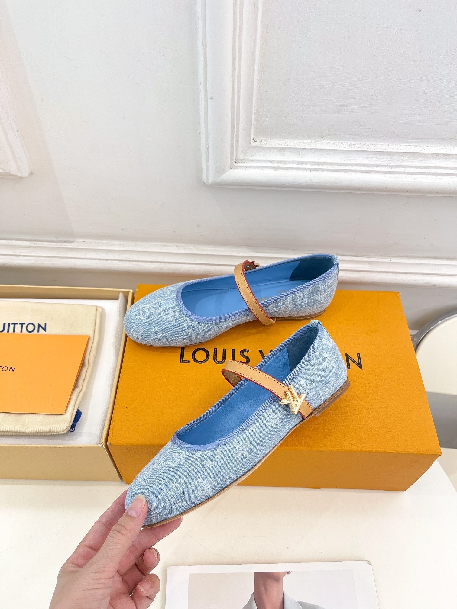 LOUIS VUITTON LV WOMEN ROMY FLAT BALLERINA IN LIGHT BLUE MONOGRAM DENIM