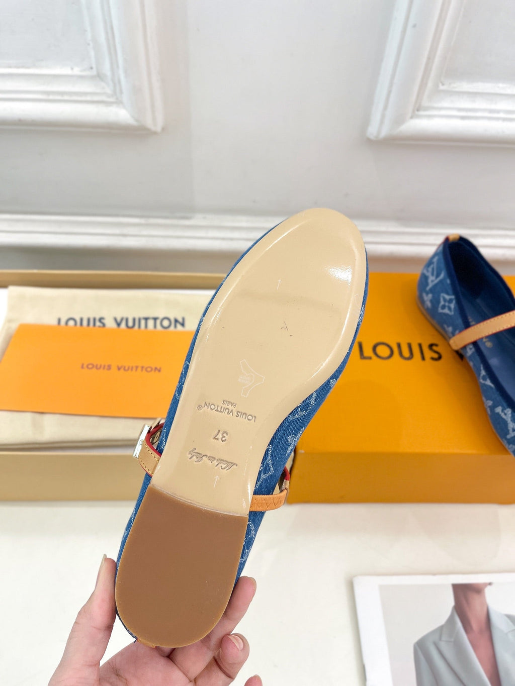 LOUIS VUITTON LV WOMEN ROMY FLAT BALLERINA IN NAVY BLUE MONOGRAM DENIM
