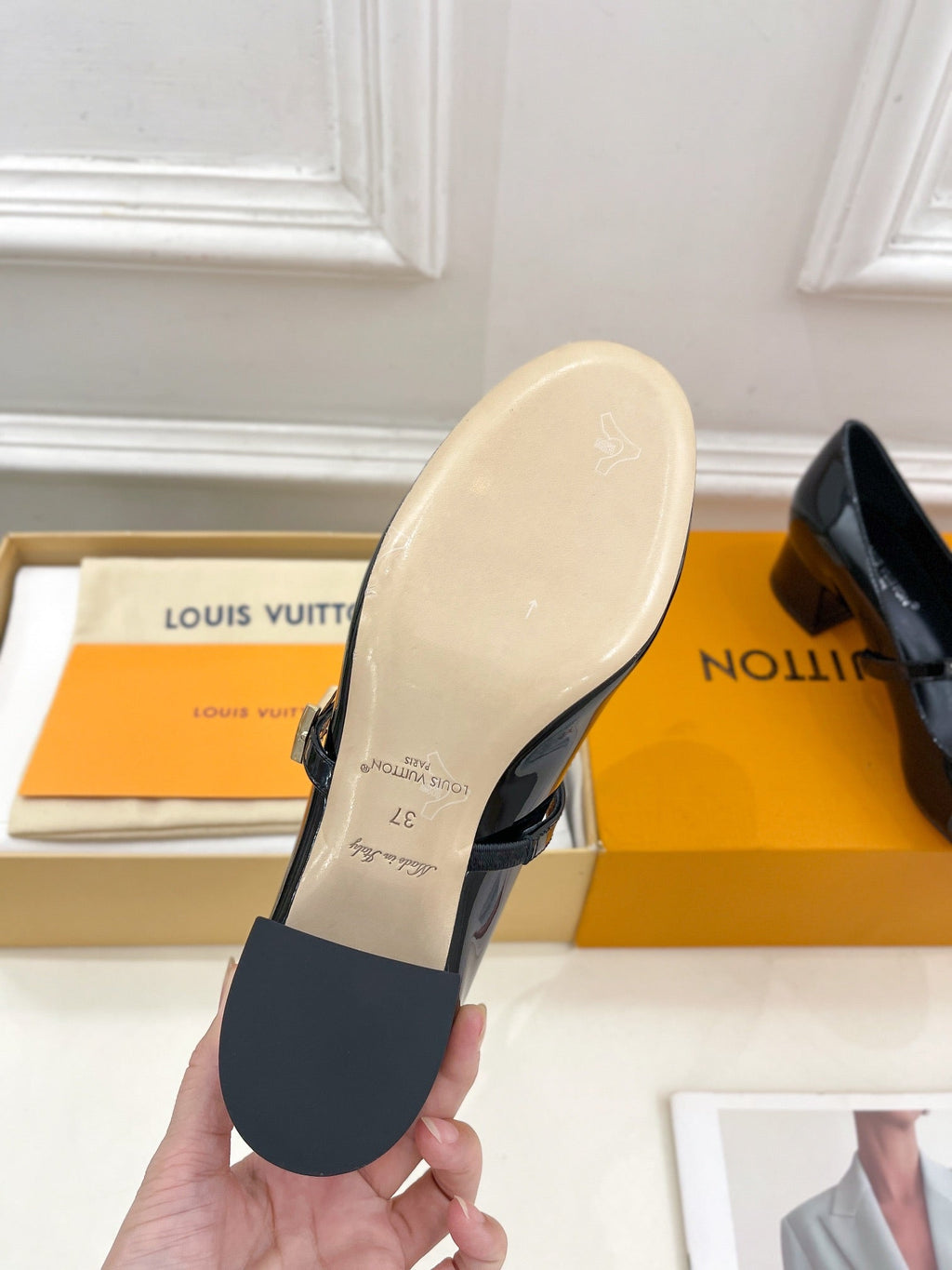 LOUIS VUITTON LV WOMEN ROMY HIGH BALLERINA IN GLOSSY BLACK LAMBSKIN