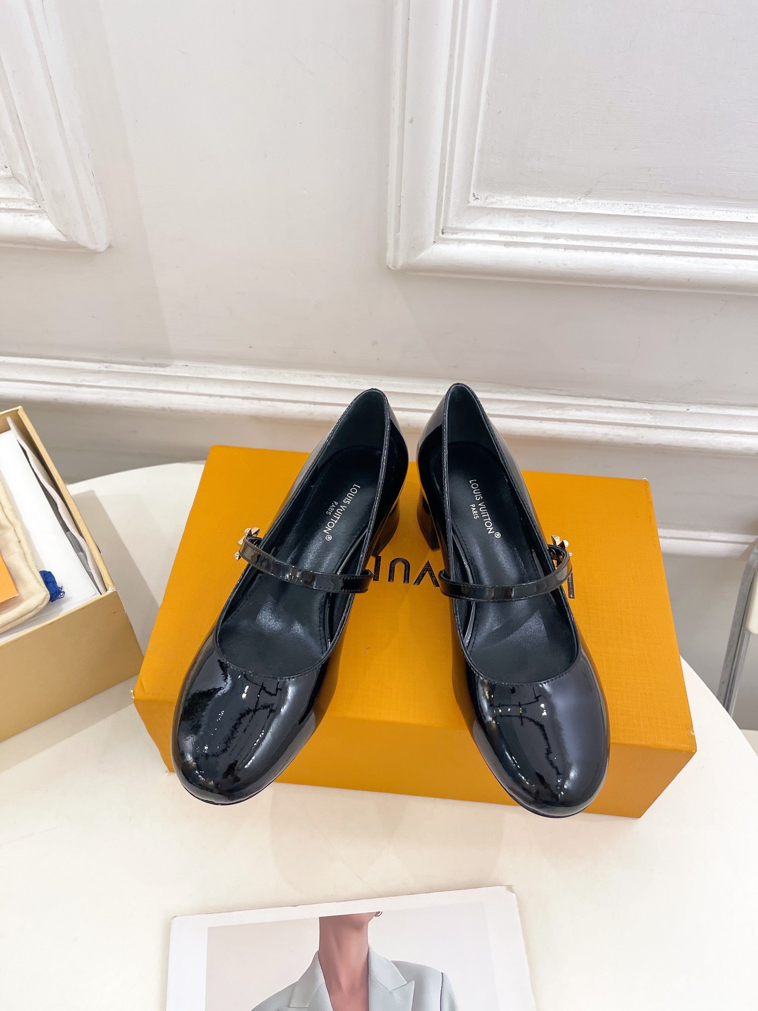 LOUIS VUITTON LV WOMEN ROMY HIGH BALLERINA IN GLOSSY BLACK LAMBSKIN