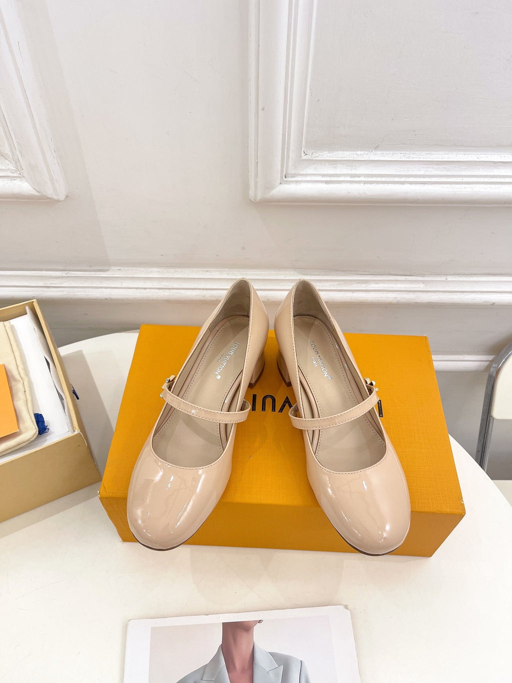 LOUIS VUITTON LV WOMEN ROMY HIGH BALLERINA IN GLOSSY BEIGE LAMBSKIN