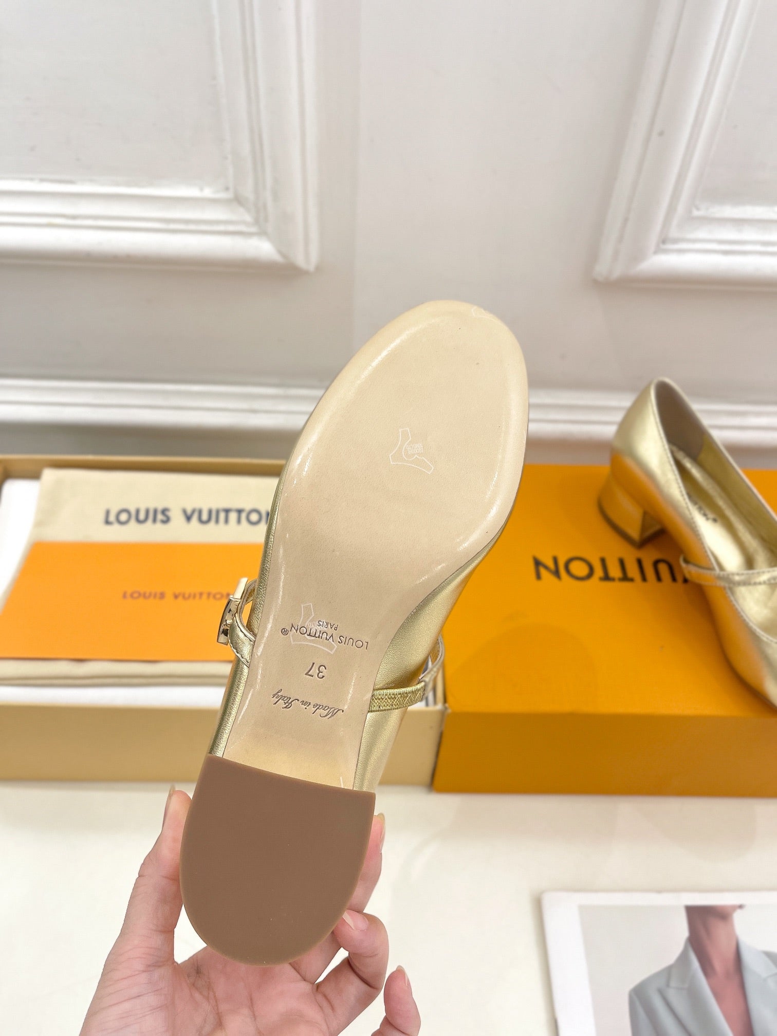 LOUIS VUITTON LV WOMEN ROMY HIGH BALLERINA IN GOLDEN METALLIC LAMBSKIN