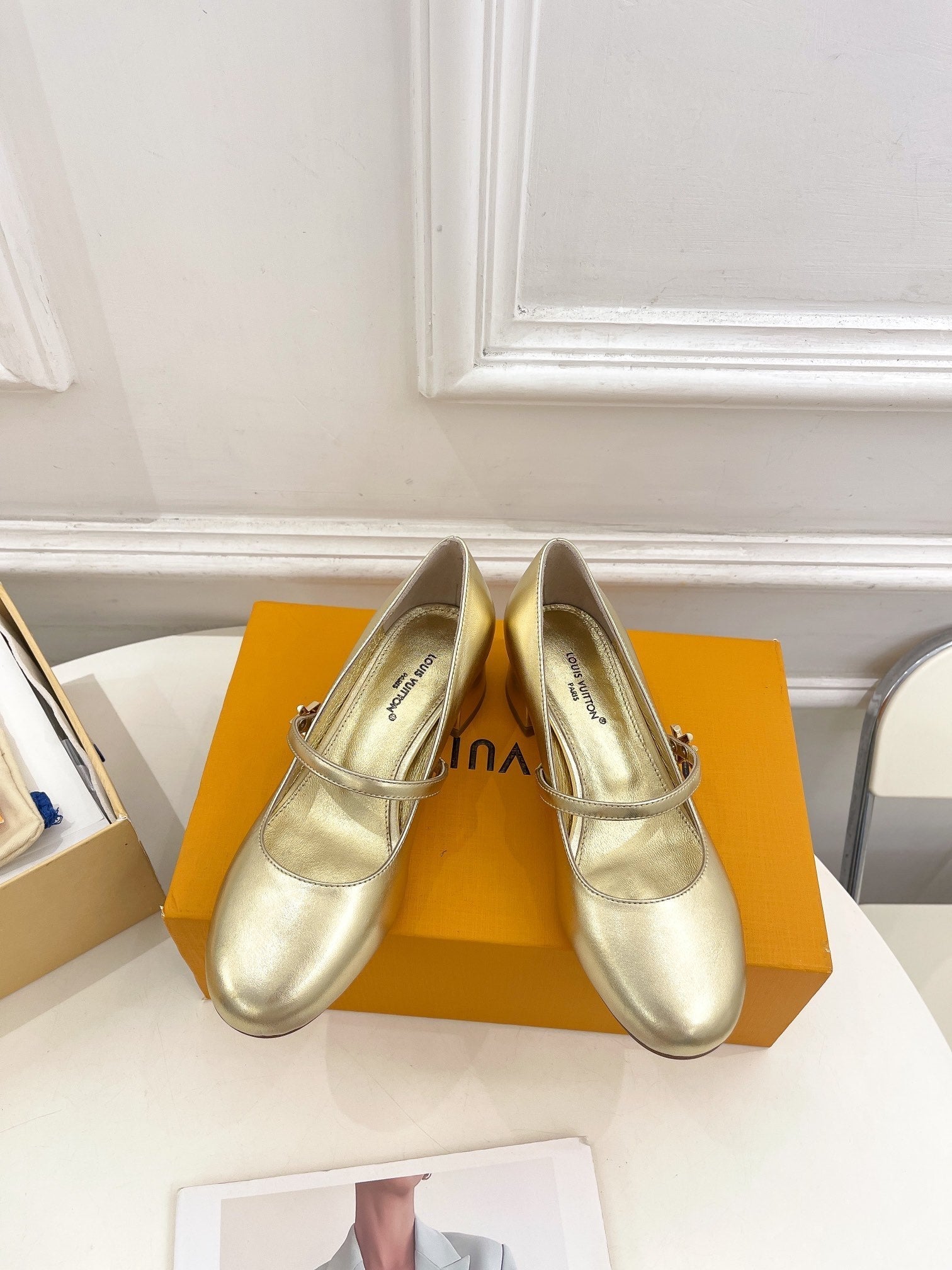 LOUIS VUITTON LV WOMEN ROMY HIGH BALLERINA IN GOLDEN METALLIC LAMBSKIN