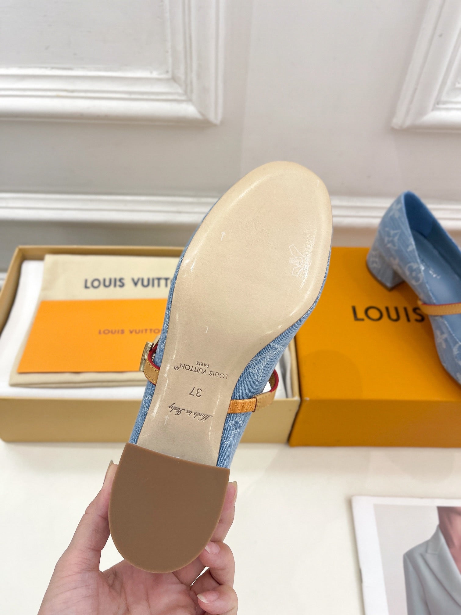 LOUIS VUITTON LV WOMEN ROMY HIGH BALLERINA IN LIGHT BLUE MONOGRAM DENIM