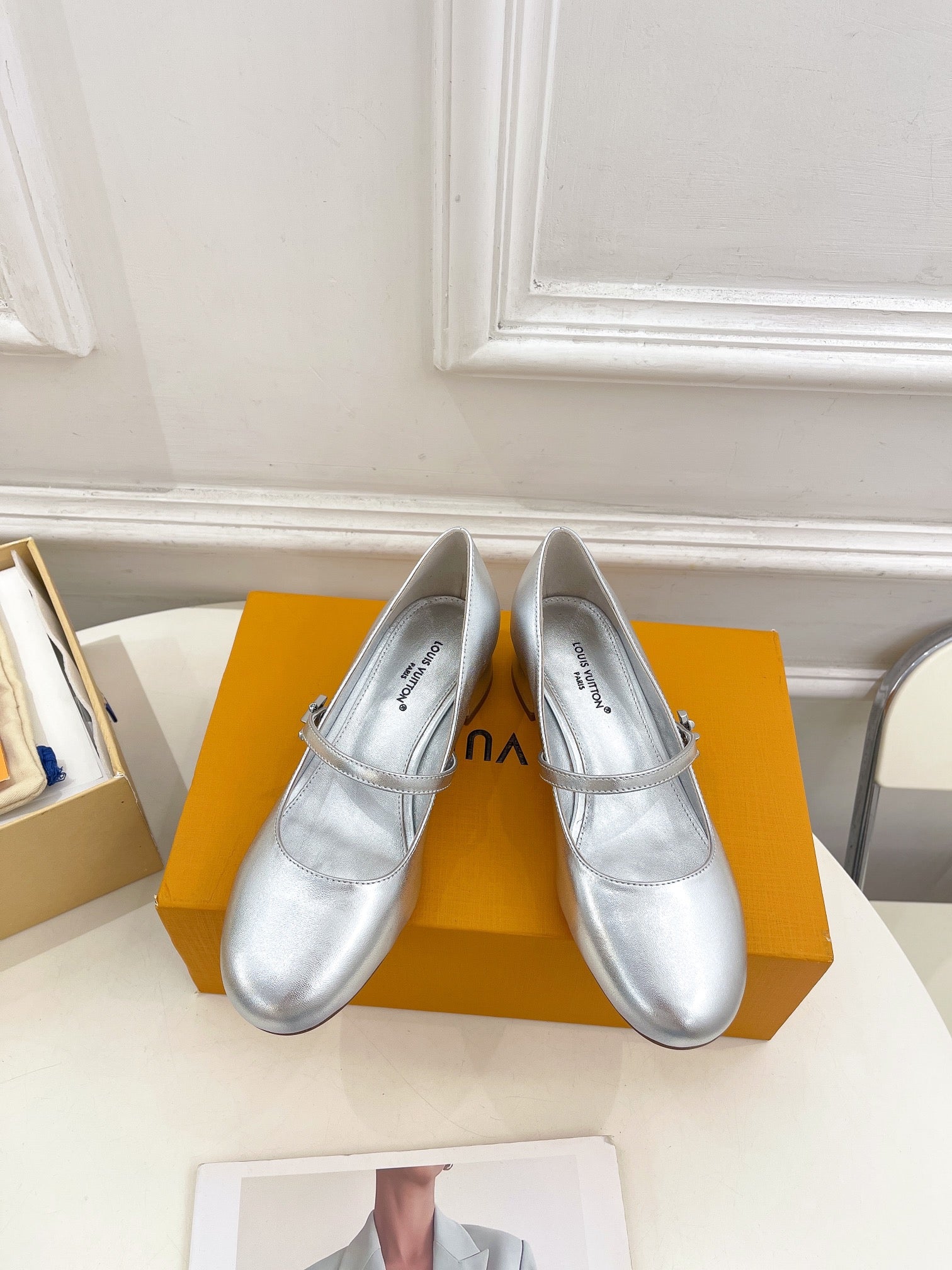 LOUIS VUITTON LV WOMEN ROMY HIGH BALLERINA IN SILVER METALLIC LAMBSKIN