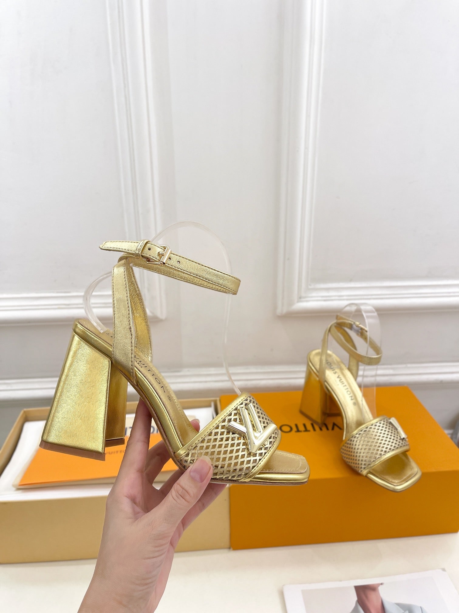 LOUIS VUITTON LV WOMEN HIGH SANDAL IN GOLDEN CALFSKIN